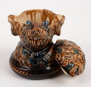 BENDIGO pottery dog tobacco jar glazed in brown and blue, circa 1880, 14cm high - 2