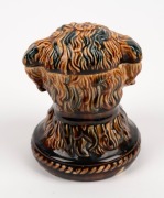 BENDIGO pottery dog tobacco jar glazed in brown and blue, circa 1880, 14cm high - 3