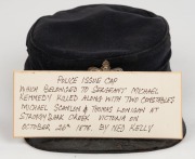 A Victoria Police kepi with Queen Victoria crown badge, 19th century. (Offered together with a card which accompanied the cap in a Lawson's auction, suggesting the cap belonged to Sergeant Kennedy, who died at Stringy Bark Creek during the Kelly Gang sieg - 4