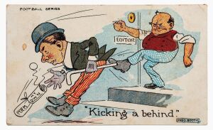 1906 Fred Booty Football Series Postcard 'Kicking a Behind'; published by V.S.M.; used from Kyabram in May 1906.