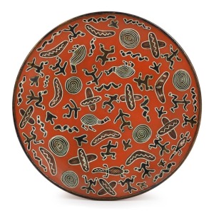 CARL COOPER pottery plate with sgraffito decoration, incised "Carl Cooper, 1962", ​​​​​​​24cm diameter