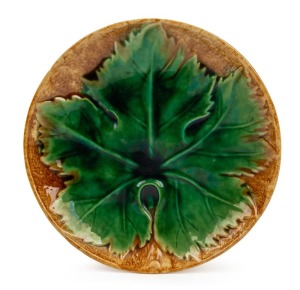 McHUGH rare pottery leaf plate, incised "McHugh, Tasmania", 24.5cm diameter