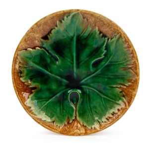 McHUGH rare pottery leaf plate, incised "McHugh, Tasmania", ​ 24.5cm diameter