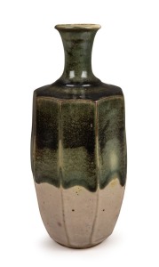 HAROLD HUGHAN (attributed) pottery vase with faceted sides, 33cm high