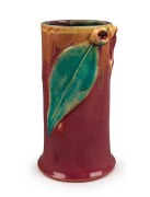 PAMELA impressive cylindrical&nbsp;pottery vase glazed in pink, green, yellow, and blue, incised "Pamela Hand Made, 1934", 17cm high