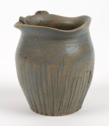 REMUED early pottery vase with applied gumnuts and leaves, and linear decoration, glazed in grey and blue, 9.5cm high - 2