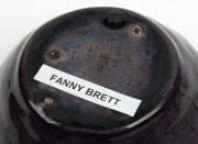 FANNY BRETT (HARVEY SCHOOL), two-tone pottery vase with applied gumnuts and leaves, incised "F.G.B. 1923. Q.", 9cm high, 16cm wide - 2