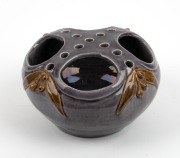 FANNY BRETT (HARVEY SCHOOL), two-tone pottery vase with applied gumnuts and leaves, incised "F.G.B. 1923. Q.", 9cm high, 16cm wide - 3