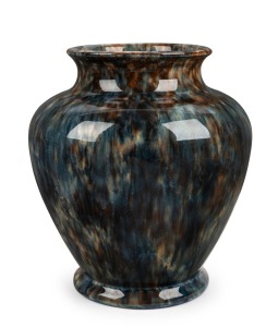 DISABLED SOLDIERS POTTERY baluster shaped vase with mottled brown and blue glaze, no mark visible, 19cm high