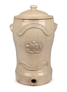 BENDIGO pottery water filter, stamped "Bendigo Pottery Co. Ltd., SANDHURST", adorned with Australian coat of arms, 19th century, 51cm high