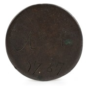 CONVICT LOVE TOKENS. Two halfpenny examples, one engraved "A+A 1787" - 3