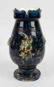 A Colonial Australian pottery urn with mottled blue and brown glaze and applied green floral decoration, 19th century, ​​​​​​​33cm high - 3