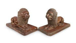 CORNWELL'S POTTERY pair of workman's lion doorstops with salt glaze, 19th century, 15.5cm high, 15cm long