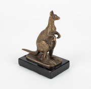 A cast bronze kangaroo statue on black glass base, possibly a car mascot, circa 1920/30s, 12cm high - 2