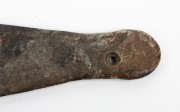 Maori greenstone patu, 19th century or earlier. Adorned with 19th century paper labels plus 19th century staple repair. 30.5cm long - 3