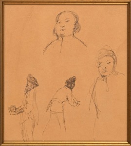 (GEORGE) RUSSELL DRYSDALE (1912 - 1981), Sketch of Amah and three Sikhs, pen and ink on paper, 20 x 17.5cm; framed 55 x 51cm overall.