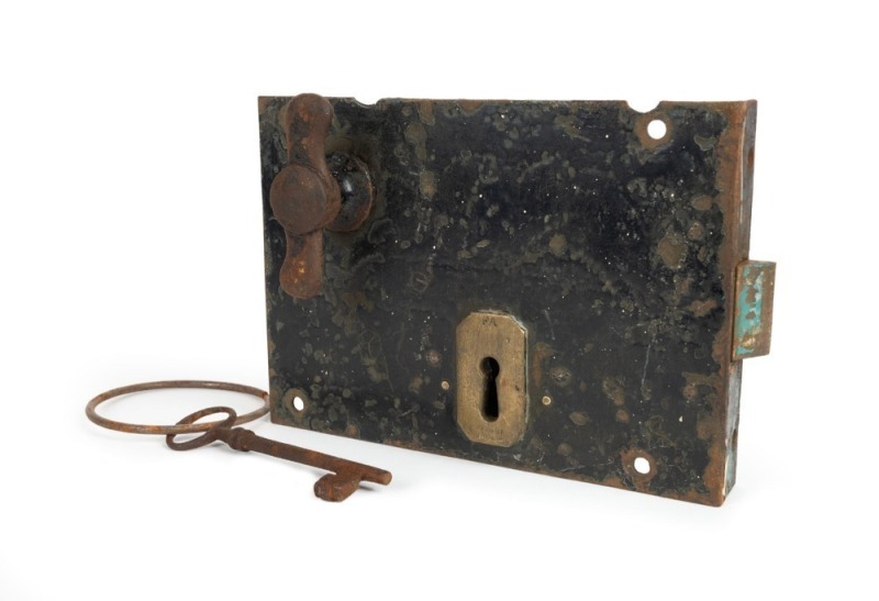 PENTRIDGE PRISON original cell door lock with key, circa 1852, working order, 25.5 x 18cm