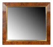 A fine antique birdseye huon pine frame with original gilt slip, housing a later mirror, mid 19th century, an impressive 88 x 77cm overall, (internal 70 x 59.5cm)