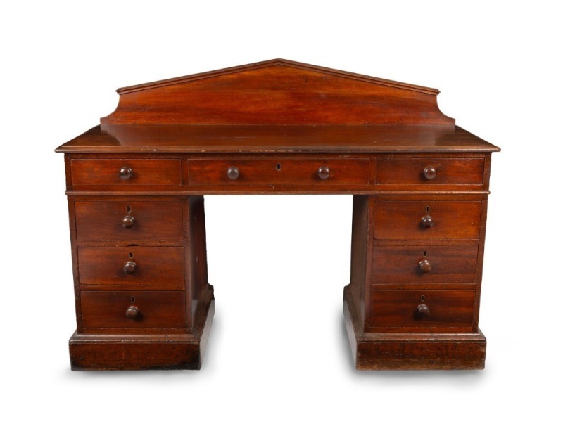 An antique Australian cedar twin pedestal desk with palladium back, New South Wales origin, 19th century, 100cm high, 137cm wide, 52cm deep