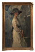 JAMES PETER QUINN (1869-1951) R.P. R.O.I., Phyllis English, oil on canvas, ​​​​​​​signed lower right "J. Quinn", signed and titled verso with stock number and Collins Street, Melbourne address, 121 x 73cm, 134 x 86cm overall - 2