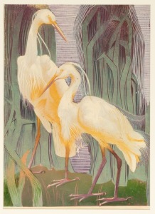 VAUGHAN MURRAY GRIFFIN (1903 - 1992), Golden Herons, circa 1960, linocut, artist's proof numbered 14 in lower margin, 46 x 34cm; framed 73 x 60cm overall.