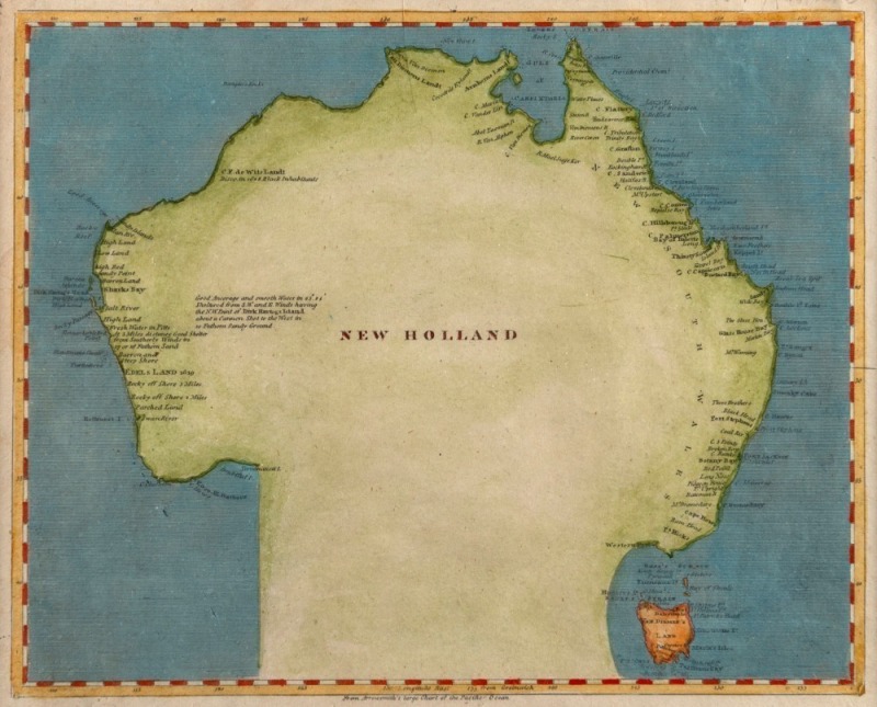 AARON ARROWSMITH & SAMUEL LEWIS, New Holland, circa 1804, hand-coloured copper plate engraving, image 20.5 x 25cm; framed 37 x 42cm overall.