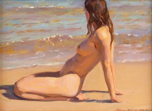 MAX MIDDLETON (1922-2013), On The Sand, oil on canvas board, signed lower right "Max Middleton", ​​​​​​​21 x 28cm, 30 x 37cm overall