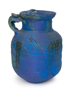 ALAN PEASCOD blue glazed pottery vase, signed near handle, ​​​​​​​27cm high