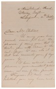 CAROLINE CHISHOLM (1808 - 1877), full original pen signature on 10th October 1866 4-page ALS, headed 15 Brookland Road, Stoney Croft, Liverpool, and address to a Mr. Childers.  She is seeking his support in having some of her "progressive" writings publis