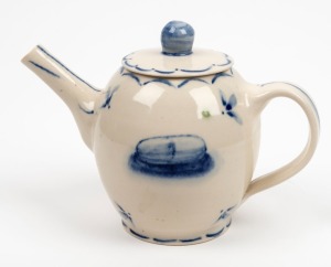 GERRY WEDD blue and white Australian ceramic teapot, signed "Gerry Wedd, 2001", ​​​​​​​15cm high