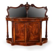 GEORGE THWAITES of Melbourne (attributed), impressive Australian blackwood sideboard credenza with full cedar secondary timbers, beautifully crafted with serpentine front, unusual turned and carved inverted tulip supports and fine detailed finish, circa 1