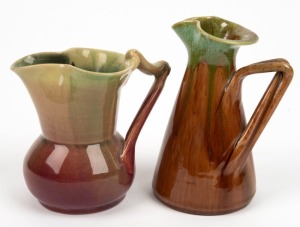 REMUED two pottery jugs with branch handles, 11cm and 14cm high