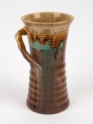 REMUED ribbed pottery vase with branch handle, incised "Remued 262/9", 26cm high - 2