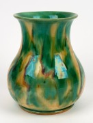 McHUGH green and yellow glazed pottery vase, incised "McHugh, Tas.", 22.5cm high - 2