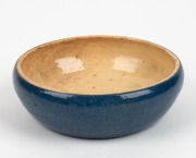 MERRIC BOYD blue glazed pottery bowl, incised&nbsp;"Boyd, '21",&nbsp;with gum leaf mark, 5cm high,&nbsp;17cm diameter - 2