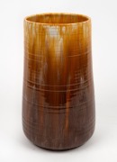 JOHN CAMPBELL brown and yellow glazed pottery vase with ribbed decoration, incised "John Campbell, Tasmania", 27cm high - 2