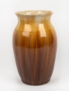 JOHN CAMPBELL brown and cream pottery vase with yellow highlights, incised "John Campbell, Tasmania", 27cm high