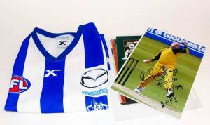 SPORTS GROUP, noted North Melbourne jumper signed Sam Kekovich; signed photos of Rod Hogg (2) & Dick Johnson (2); programmes for 1956 Opening Ceremony, 1969 Lionel Rose v Alan Rudkin, 1996 Australian Swimming Championships; 1996 $5 Bradman coins (2).