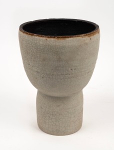 DAVID BROMLEY cream glazed pottery vase with black interior, signed "Bromley", ​​​​​​​26cm high