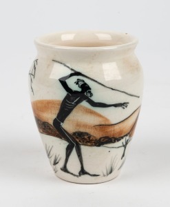 ARTHUR MERRIC BOYD pottery vase with hand-painted Aboriginal hunting scene decoration, 9.5cm high