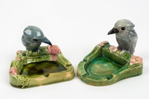 ARTIST UNKNOWN pair of pottery kookaburra ashtrays, 9cm high