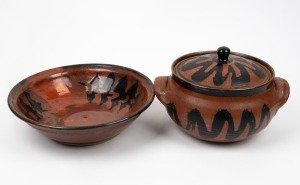 REG PRESTON Australian studio pottery fruit bowl and tureen, both signed "Preston", the bowl 31cm diameter