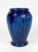 MELROSE WARE blue glazed pottery vase with gum leaf decoration, stamped "Melrose Ware, Australian", 24.5cm high - 2