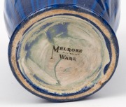 MELROSE WARE blue glazed pottery vase with gum leaf decoration, stamped "Melrose Ware, Australian", 24.5cm high - 3