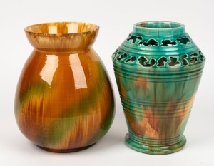 CORNWELLS pottery vase, together with a FLORENZ green glazed pierced pottery vase, (2 items), 23 and 24cm high