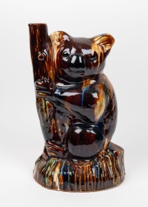 HUNTLEY pottery koala statue, mottled brown glaze with blue and green highlights, 41cm high