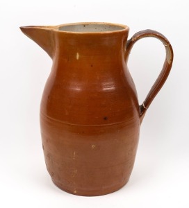 LANE brown glazed stoneware jug of impressive proportions, impressed "Lane, Burwood, VIC.", 36cm high, 33cm wide