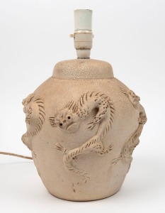 ERIC JUCKERT pottery lamp base with dragon motif, incised "Jacqueline", ​​​​​​​35cm high overall