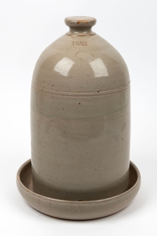 W. C. BENNETT, MAGILL POTTERY, one gallon bird feeder and dish, impressed with oval factory mark, ​​​​​​​35cm high