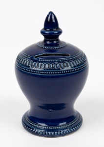 FOWLER rare blue glazed pottery money box, 14.5cm high